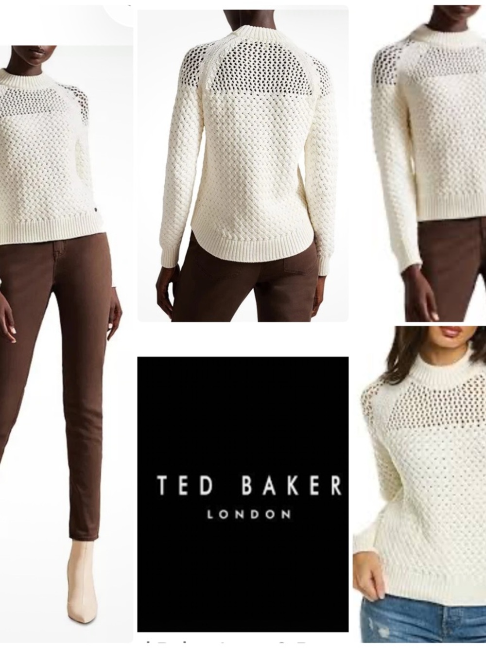 Ted Baker | Hawick Basket Stitch Cream Crewneck Sweater